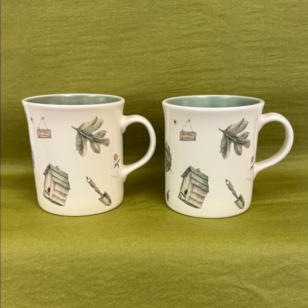 Vintage Pfaltzgraff Naturewood Coffee Mugs Botanical Herb Design 4” Set of 3